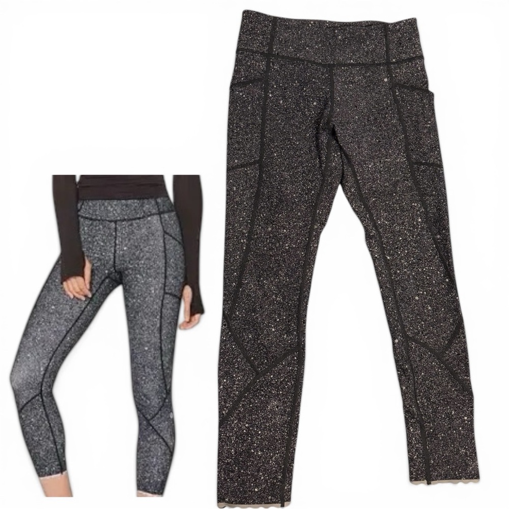 Lululemon Tight Stuff Tight II Luminesce Splatter White Black Reflective Size 6